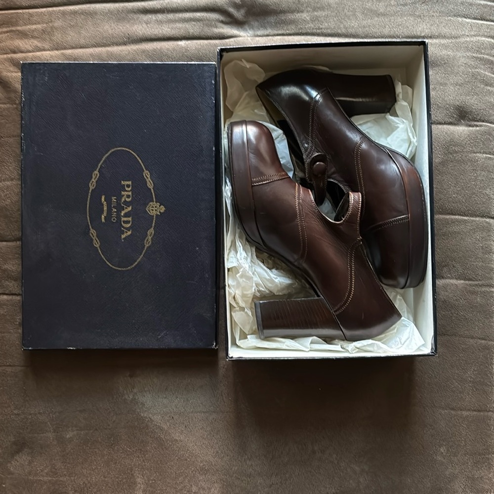 NIB Prada Gorgeous Brown Platform Mary Janes (8)